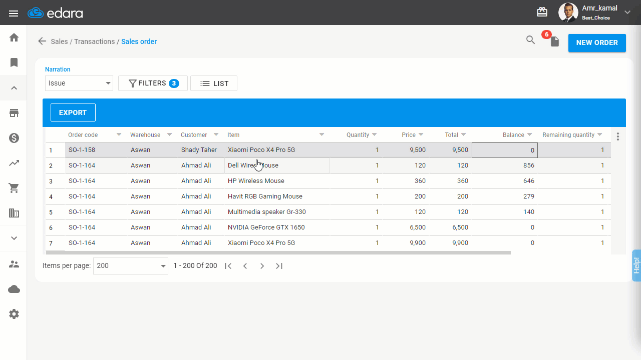 March Updates - Balance in the sales order listing page by line