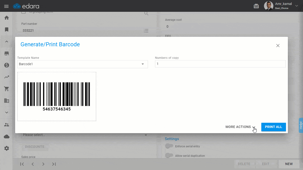Updates in the barcode printing template