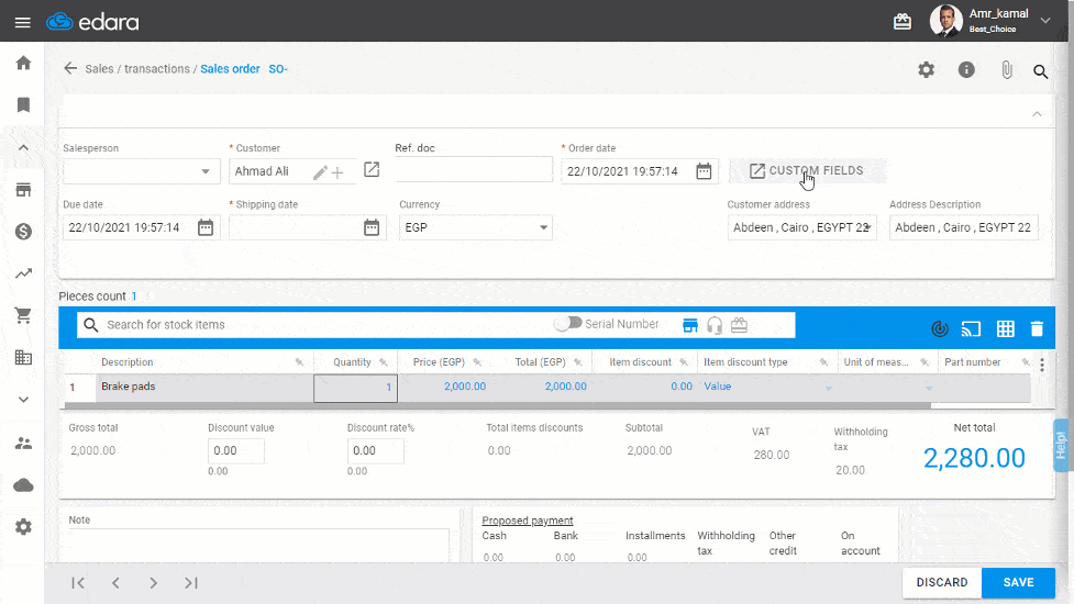 September Updates 2021 - Create custom fields and associate them to the sales order