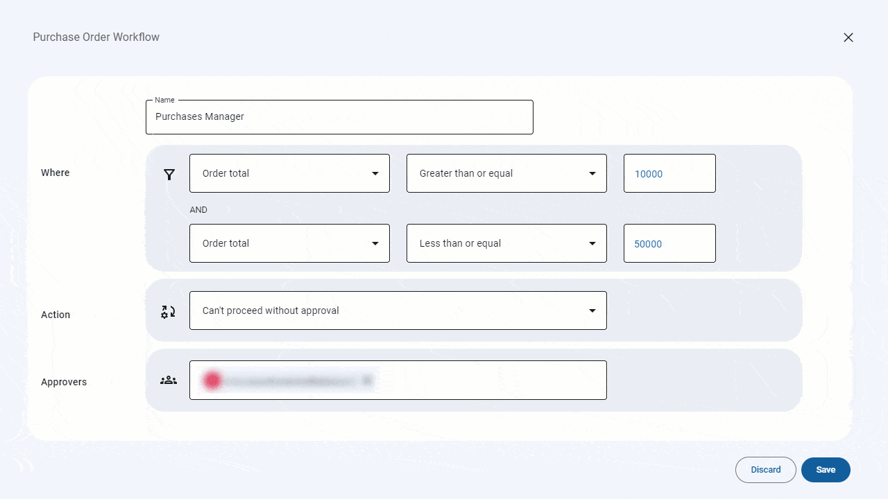 Create an approval workflow for the purchase order