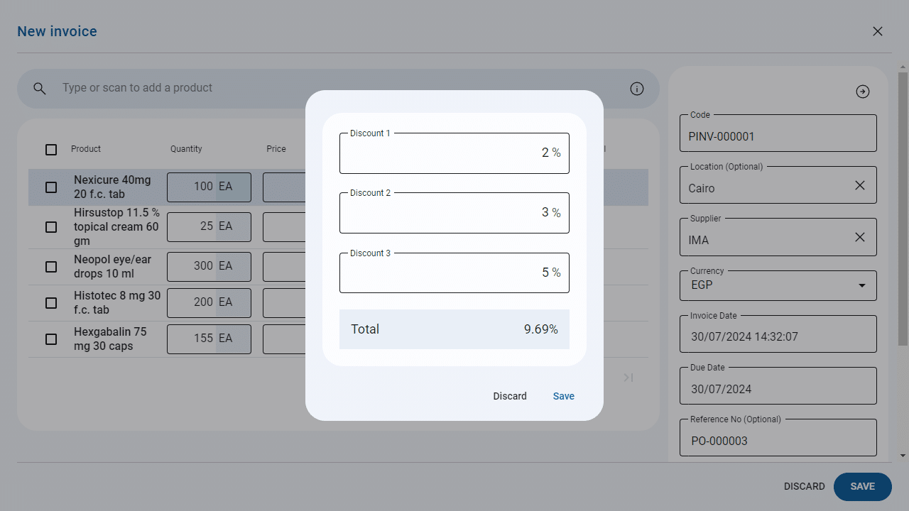 Apply Line Compound Discounts in Purchase Invoices