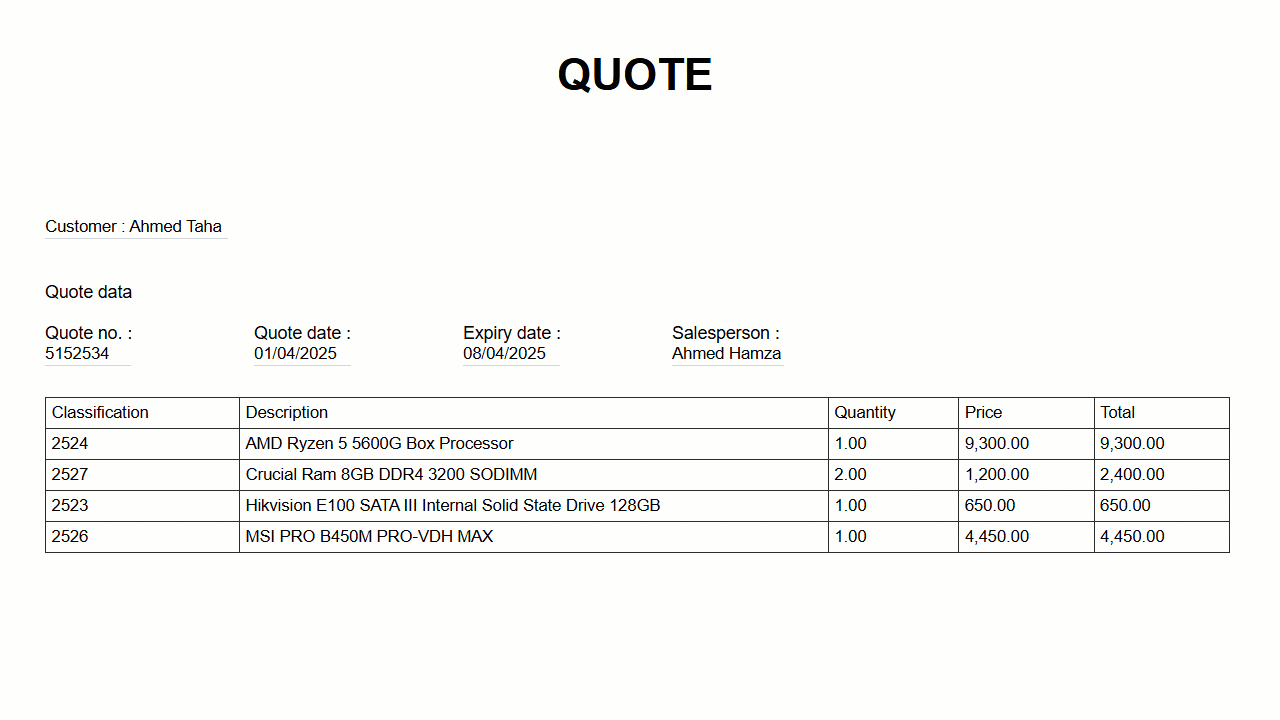 Display the _Salesperson_ field to the quotes print template
