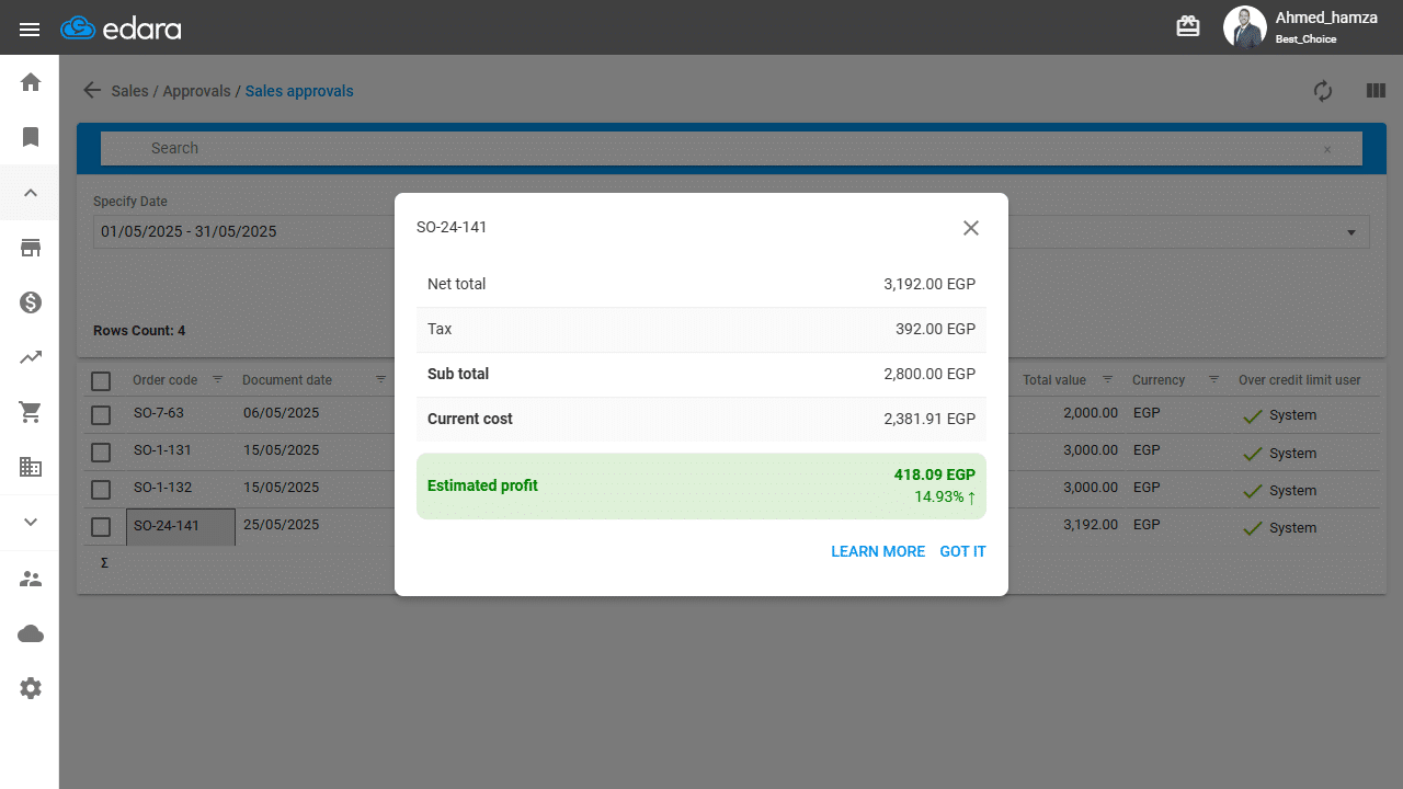 June Updates 2025 - Show estimated profit in the sales approval page