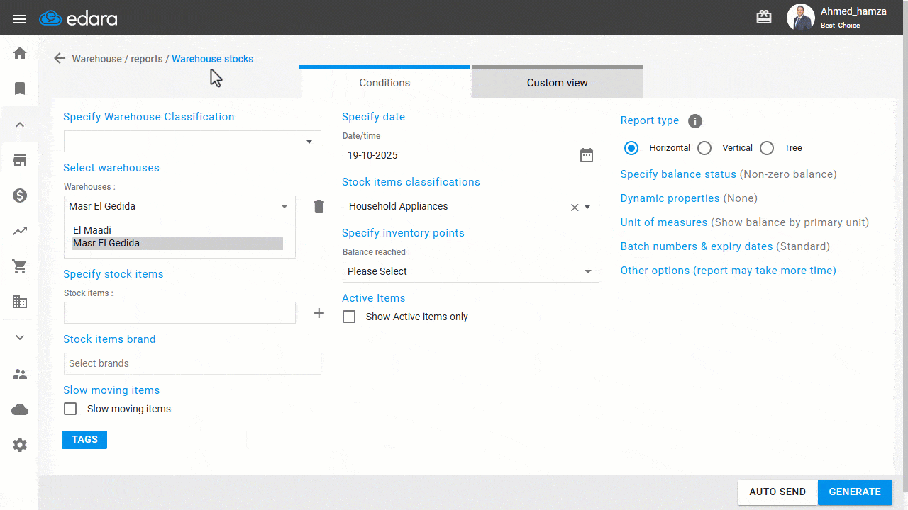 November 2025 Updates: Clearer Insights and Smarter Data Management 1 November25 Selecting the Warehouse Stocks Report Type min